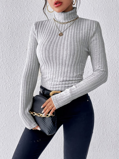 High-Neck Ribbed Long-Sleeve Top