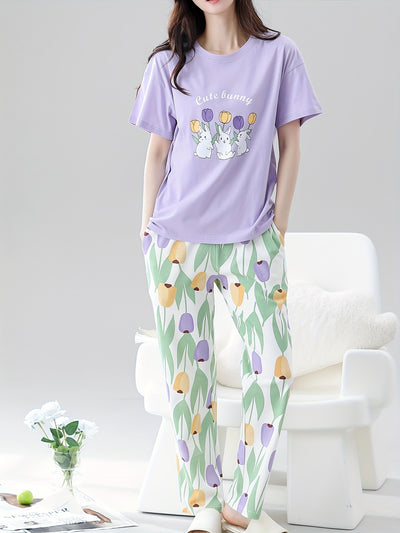 Cozy Cotton Pajama Set Floral Bunny