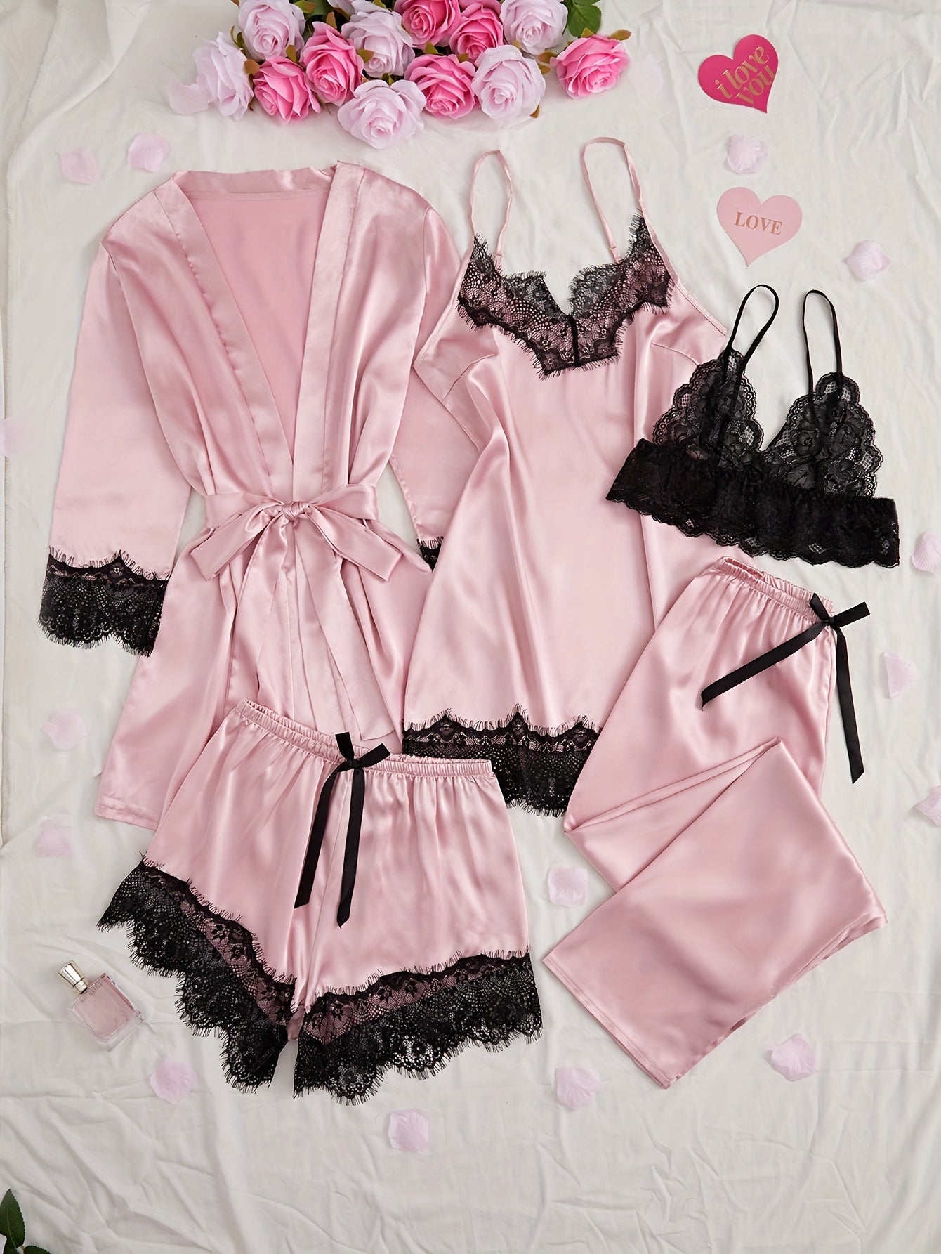 Silk Night Suit - Lace-Trimmed Satin Set