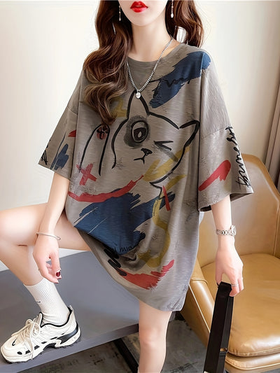 Plus Size Cartoon Print T-Shirt Women