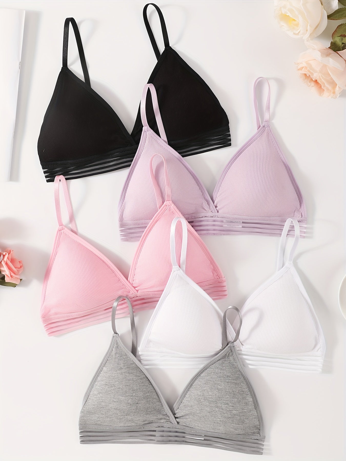 5PCS Ribbed Wireless Padded Bras