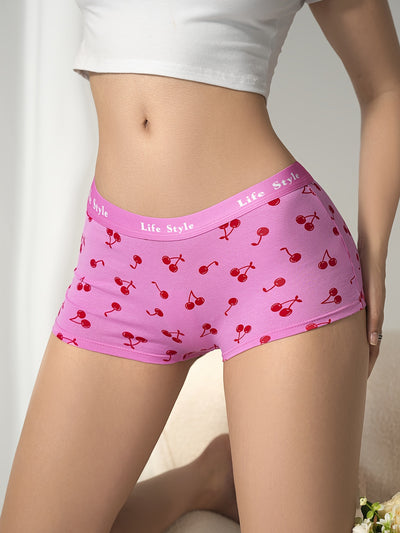 4pcs Fruit Print Boyshort Panties