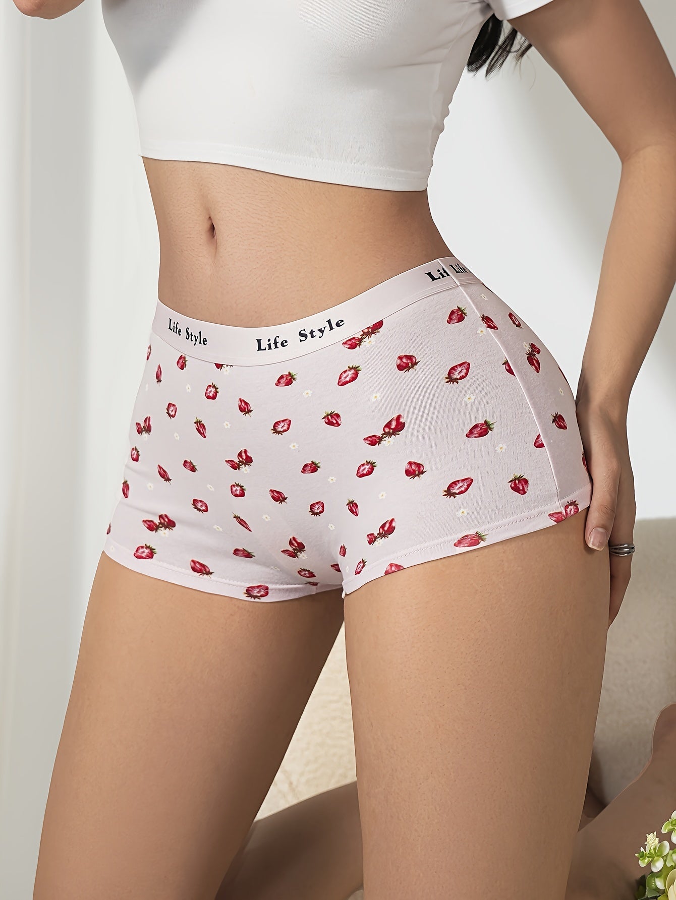 4pcs Fruit Print Boyshort Panties