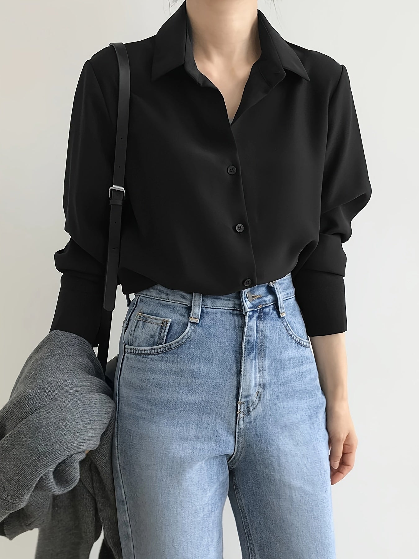 Chic Black Chiffon Loose Fit Shirt