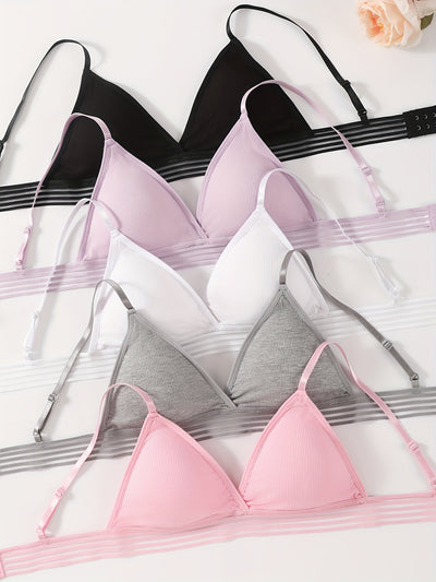 5PCS Ribbed Wireless Padded Bras