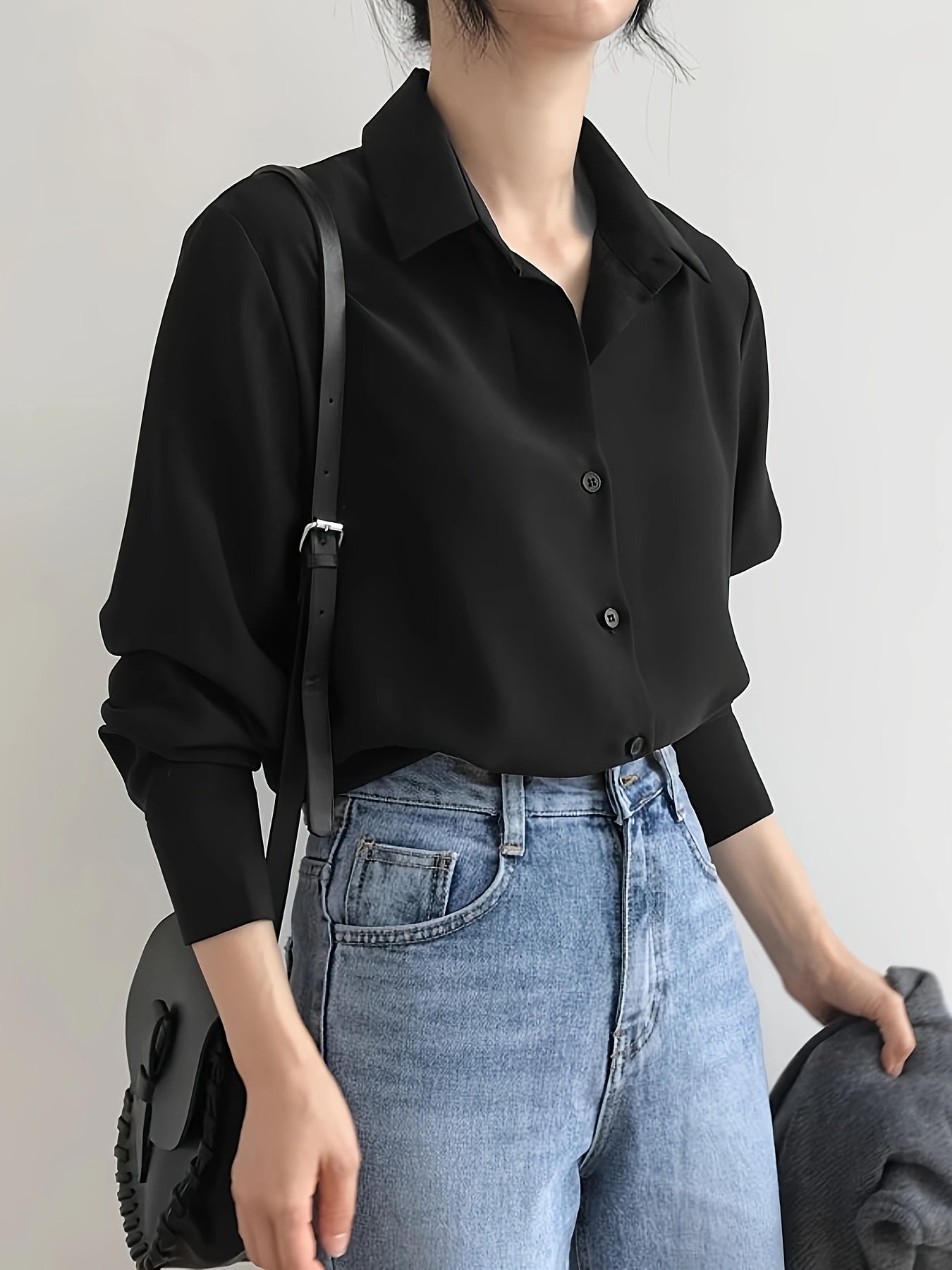 Chic Black Chiffon Loose Fit Shirt