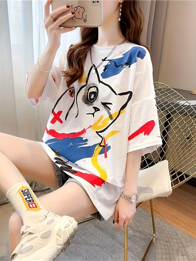 Plus Size Cartoon Print T-Shirt Women