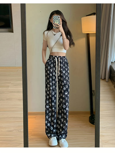 Trendy Letter Print Straight Leg Pants Women