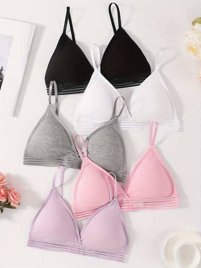 5PCS Ribbed Wireless Padded Bras