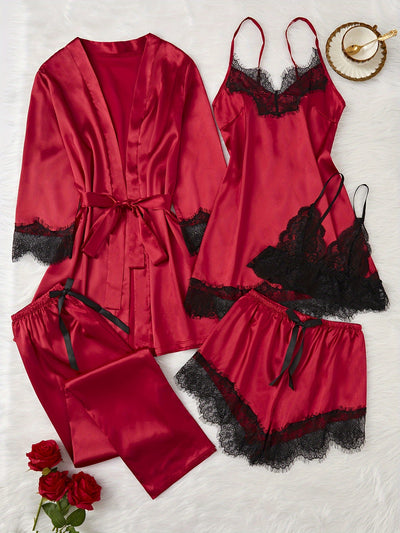 Silk Night Suit - Lace-Trimmed Satin Set