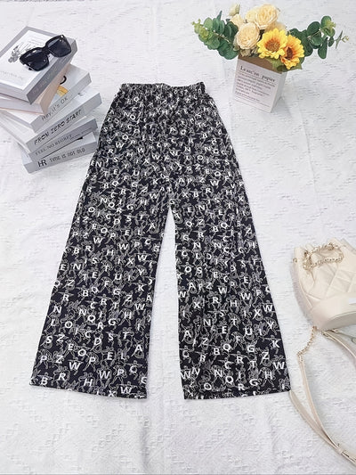 Trendy Letter Print Straight Leg Pants Women