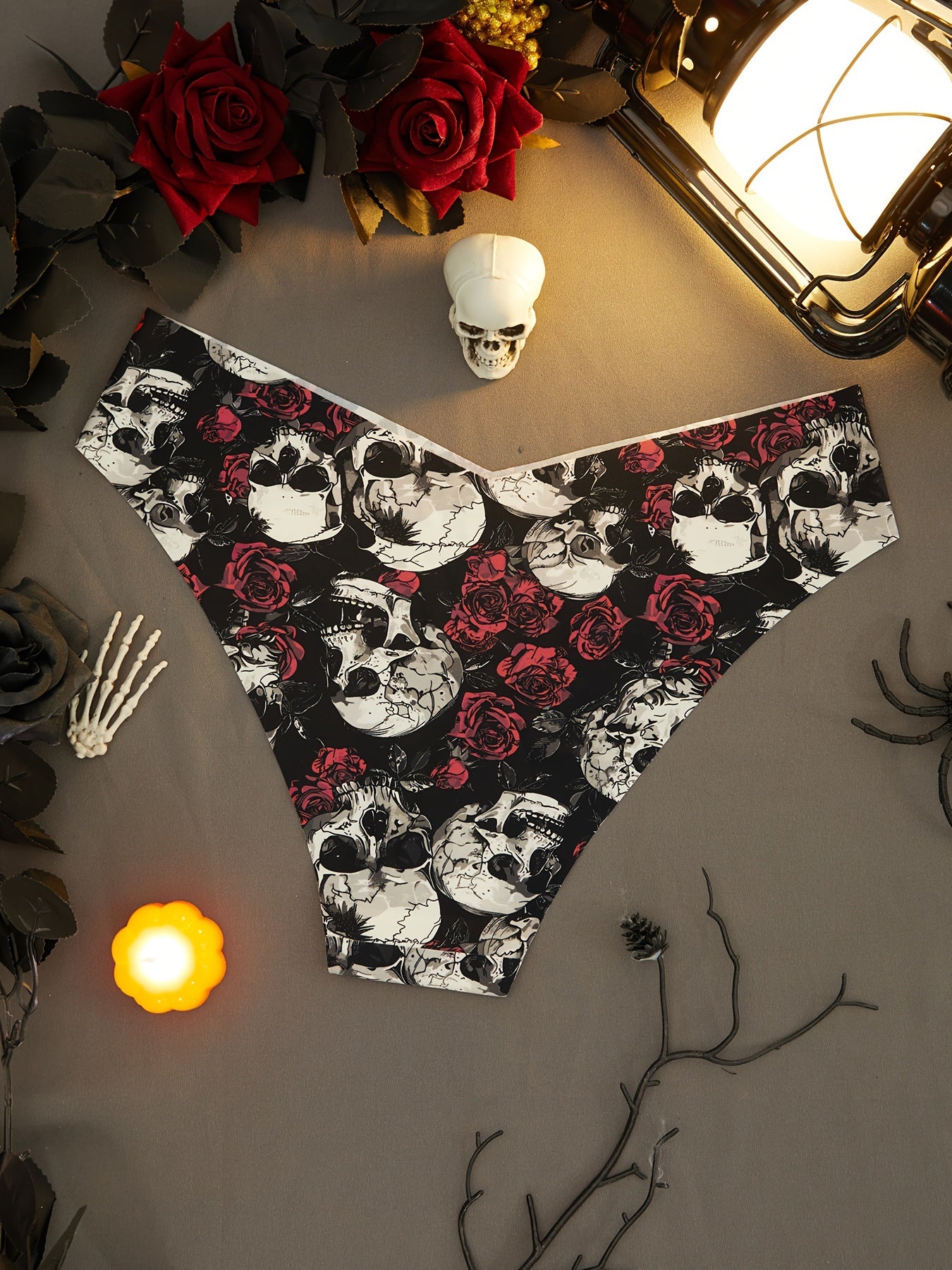 Seamless Rose Skull Print Panty