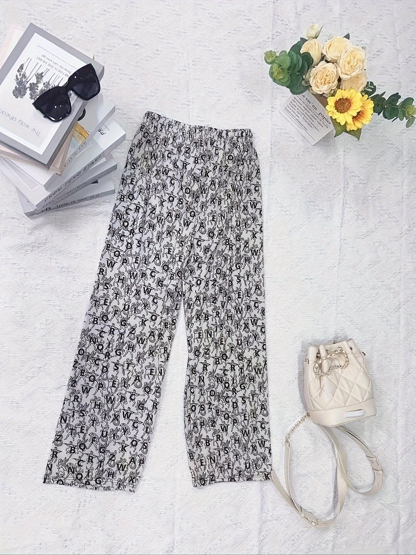 Trendy Letter Print Straight Leg Pants Women