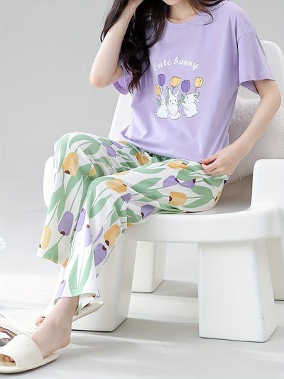 Cozy Cotton Pajama Set Floral Bunny