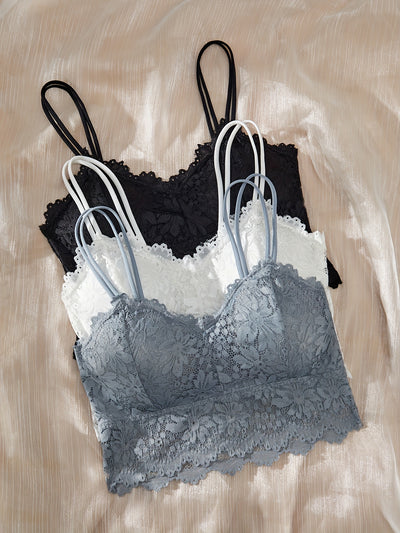 3pcs Floral Lace Wireless Bra