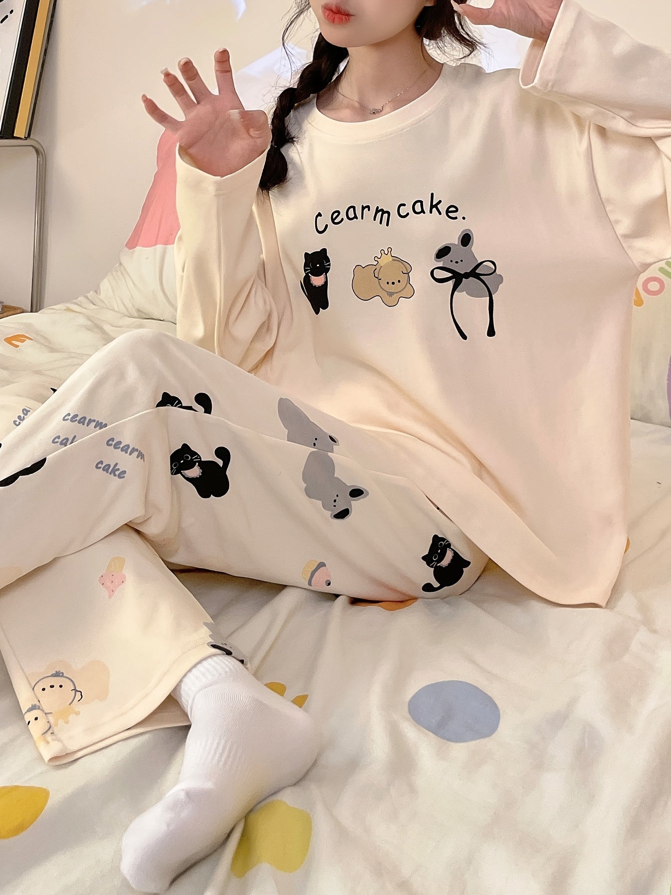 Cartoon Cotton Pajama Set Long Sleeve