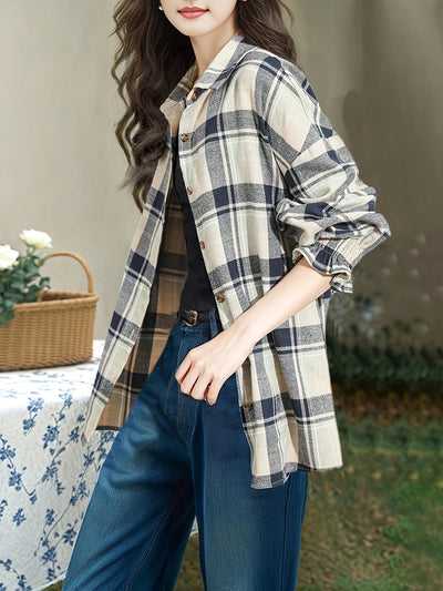 Sea Blue Checkered Shirt Women